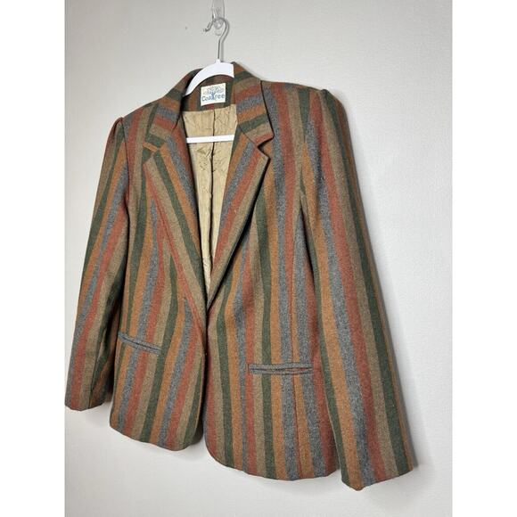 Vintage Coatree Wool Blazer Size Missing Herringbone Stripe Green Gray Brown - Picture 3 of 16